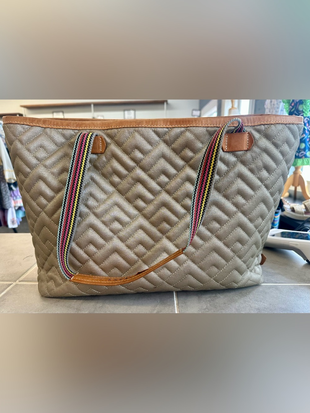 Consuela Big Breezy Quilted Tote with Multicolor Straps and Tan Trim - Picture 2 of 4